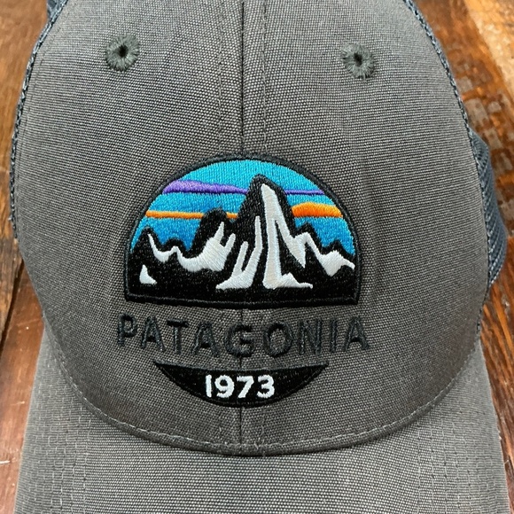 Patagonia 1973 Logo Trucker Hat Gray Mesh Back Adjustable Cap - Picture 2 of 6